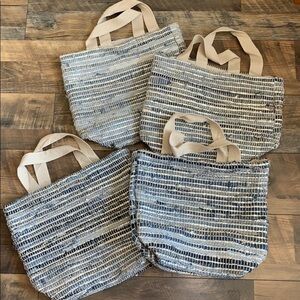 Denim Tote - silver‎ and denim woven bag